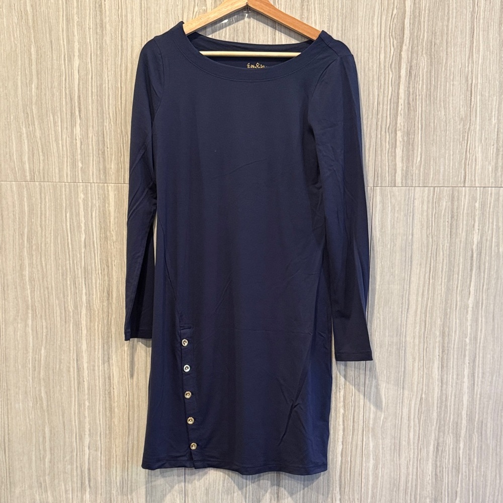 Lilly Pulitzer Navy Long-Sleeve Shift Dress with Side Buttons